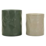 Tavolino da Salotto Bianco Crema Verde set da 2 Forma Rotondo 44x52x44h cm, Colore Ripiano Bianco - Ganomo