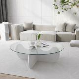 Tavolino da Salotto Bianco Effetto Fume Forma Rotonda 90x90x30h cm, Materiale Piano in Vetro - Willow