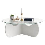 Tavolino da Salotto Bianco Effetto Fume Forma Rotonda 90x90x30h cm, Materiale Piano in Vetro - Willow