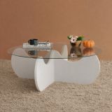 Tavolino da Salotto Bianco Effetto Fume Forma Rotonda 90x90x30h cm, Materiale Piano in Vetro - Willow