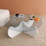 Tavolino da Salotto Bianco Effetto Fume Forma Rotonda 90x90x30h cm, Materiale Piano in Vetro - Willow