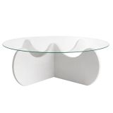 Tavolino da Salotto Bianco Effetto Fume Forma Rotonda 90x90x30h cm, Materiale Piano in Vetro - Willow