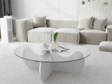 Tavolino da Salotto Bianco Effetto Fume Forma Rotonda 90x90x30h cm, Materiale Piano in Vetro - Willow