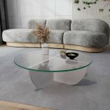 Tavolino da Salotto Bianco Forma Circolare Materiale Piano in Vetro 90x90x30h cm, Colore Ripiano Trasparente - Jolanda