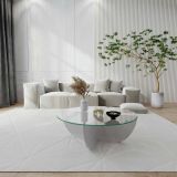 Tavolino da Salotto Bianco Forma Circolare Materiale Piano in Vetro 90x90x30h cm, Colore Ripiano Trasparente - Jolanda