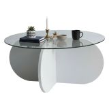 Tavolino da Salotto Bianco Forma Rotonda Materiale Piano in Vetro 75x75x35h cm, Colore Ripiano Trasparente - Nila
