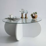 Tavolino da Salotto Bianco Forma Rotonda Materiale Piano in Vetro 75x75x35h cm, Colore Ripiano Trasparente - Nila