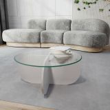 Tavolino da Salotto Bianco Forma Rotonda Materiale Piano in Vetro 75x75x35h cm, Colore Ripiano Trasparente - Nila
