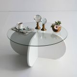Tavolino da Salotto Bianco Forma Rotonda Materiale Piano in Vetro 75x75x35h cm, Colore Ripiano Trasparente - Nila