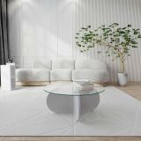Tavolino da Salotto Bianco Forma Rotonda Materiale Piano in Vetro 75x75x35h cm, Colore Ripiano Trasparente - Nila
