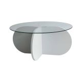 Tavolino da Salotto Bianco Forma Rotonda Materiale Piano in Vetro 75x75x35h cm, Colore Ripiano Trasparente - Nila