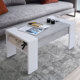 Tavolino da Salotto Bianco Grigio Cemento un Vano Forma Rettangolare 98x50x43h cm, Piano Sollevabile - Corallo