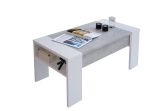 Tavolino da Salotto Bianco Grigio Cemento un Vano Forma Rettangolare 98x50x43h cm, Piano Sollevabile - Corallo