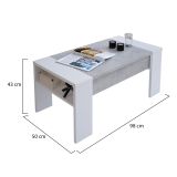 Tavolino da Salotto Bianco Grigio Cemento un Vano Forma Rettangolare 98x50x43h cm, Piano Sollevabile - Corallo