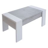 Tavolino da Salotto Bianco Grigio Cemento un Vano Forma Rettangolare 98x50x43h cm, Piano Sollevabile - Corallo