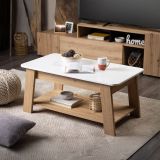 Tavolino da Salotto Bianco Lucido Marrone Rovere Nodi un Vano Forma Rettangolare 101x54.5x46.5h cm, Colore Ripiano Bianco - Casaglia