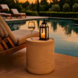 Tavolino da Salotto Bianco Marmo Adatto per Indoor-outdoor Forma Rotondo 42x51x42h cm, Colore Ripiano Bianco - Gaka
