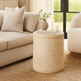 Tavolino da Salotto Bianco Marmo Adatto per Indoor-outdoor Forma Rotondo 42x51x42h cm, Colore Ripiano Bianco - Gaka