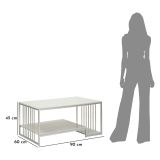 Tavolino da Salotto Bianco Marmo Argento Forma Rettangolare Colore Ripiano Bianco 90x45x60h cm, Materiale Struttura in Metallo - Fafaha