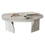 Tavolino da Salotto Bianco Marmo Forma Ovale Materiale Piano in Legno Nobilitato 100x60x35h cm, Colore Ripiano Bianco - Lozza