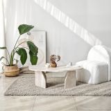 Tavolino da Salotto Bianco Marmo Forma Ovale Materiale Piano in Legno Nobilitato 100x60x35h cm, Colore Ripiano Bianco - Lozza