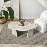Tavolino da Salotto Bianco Marmo Forma Ovale Materiale Piano in Legno Nobilitato 100x60x35h cm, Colore Ripiano Bianco - Lozza