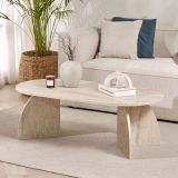 Tavolino da Salotto Bianco Marmo Forma Ovale Materiale Piano in Legno Nobilitato 120x60x40h cm, Colore Ripiano Bianco - Nohaza
