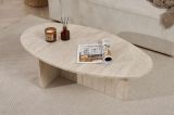 Tavolino da Salotto Bianco Marmo Forma Ovale Materiale Piano in Legno Nobilitato 120x65x40h cm, Colore Ripiano Bianco - Parona