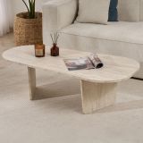 Tavolino da Salotto Bianco Marmo Forma Ovale Materiale Piano in Legno Nobilitato 130x65x40h cm, Colore Ripiano Bianco - Dozza