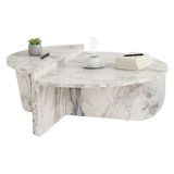Tavolino da Salotto Bianco Marmo Forma Rettangolare Materiale Piano in Legno Nobilitato 90x60x35h cm, Colore Ripiano Bianco - Mansue