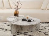 Tavolino da Salotto Bianco Marmo Forma Rettangolare Materiale Piano in Legno Nobilitato 90x60x35h cm, Colore Ripiano Bianco - Mansue