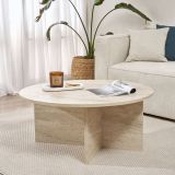Tavolino da Salotto Bianco Marmo Forma Rotondo Materiale Piano in Legno Nobilitato 90x90x40h cm, Colore Ripiano Bianco - Simbario