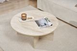 Tavolino da Salotto Bianco Marmo Forma Rotondo Materiale Piano in Legno Nobilitato 90x90x40h cm, Colore Ripiano Bianco - Simbario