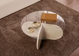 Tavolino da Salotto Bianco Marmo Forma Rotondo Materiale Piano in Vetro 75x75x35h cm, Colore Ripiano Trasparente - Cugnoli