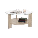 Tavolino da Salotto Bianco Marmo Forma Rotondo Materiale Piano in Vetro 75x75x40h cm, Colore Ripiano Trasparente - Canevino