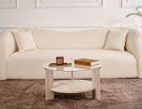 Tavolino da Salotto Bianco Marmo Forma Rotondo Materiale Piano in Vetro 75x75x40h cm, Colore Ripiano Trasparente - Canevino