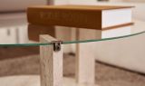 Tavolino da Salotto Bianco Marmo Forma Rotondo Materiale Piano in Vetro 75x75x40h cm, Colore Ripiano Trasparente - Canevino