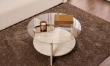 Tavolino da Salotto Bianco Marmo Forma Rotondo Materiale Piano in Vetro 75x75x40h cm, Colore Ripiano Trasparente - Canevino