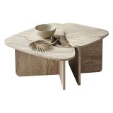 Tavolino da Salotto Bianco Marmo Modulabile Forma Triangolare 90x60x35h cm, Sfumatura Colore Ripiano Marmo - Saraceno