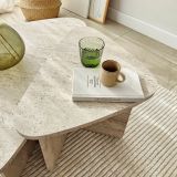 Tavolino da Salotto Bianco Marmo Modulabile Forma Triangolare 90x60x35h cm, Sfumatura Colore Ripiano Marmo - Saraceno