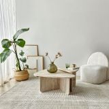 Tavolino da Salotto Bianco Marmo Modulabile Forma Triangolare 90x60x35h cm, Sfumatura Colore Ripiano Marmo - Saraceno
