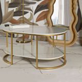 Tavolino da Salotto Bianco Marmo oro Forma Ovale Colore Ripiano Bianco 90x60x45h cm, Materiale Struttura in Metallo - Bafarane