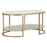 Tavolino da Salotto Bianco Marmo oro Forma Ovale Colore Ripiano Bianco 90x60x45h cm, Materiale Struttura in Metallo - Bafarane