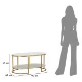 Tavolino da Salotto Bianco Marmo oro Forma Ovale Colore Ripiano Bianco 90x60x45h cm, Materiale Struttura in Metallo - Bafarane