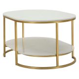 Tavolino da Salotto Bianco Marmo oro Forma Ovale Colore Ripiano Bianco 90x60x45h cm, Materiale Struttura in Metallo - Bafarane