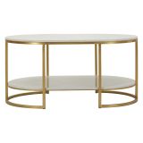 Tavolino da Salotto Bianco Marmo oro Forma Ovale Colore Ripiano Bianco 90x60x45h cm, Materiale Struttura in Metallo - Bafarane