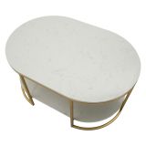 Tavolino da Salotto Bianco Marmo oro Forma Ovale Colore Ripiano Bianco 90x60x45h cm, Materiale Struttura in Metallo - Bafarane
