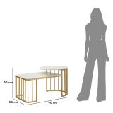 Tavolino da Salotto Bianco Marmo oro Forma Rettangolare Colore Ripiano Bianco 90x90x50h cm, Materiale Struttura in Metallo - Fabara