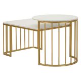 Tavolino da Salotto Bianco Marmo oro Forma Rettangolare Colore Ripiano Bianco 90x90x50h cm, Materiale Struttura in Metallo - Fabara