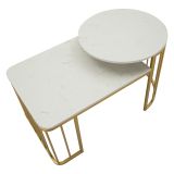 Tavolino da Salotto Bianco Marmo oro Forma Rettangolare Colore Ripiano Bianco 90x90x50h cm, Materiale Struttura in Metallo - Fabara